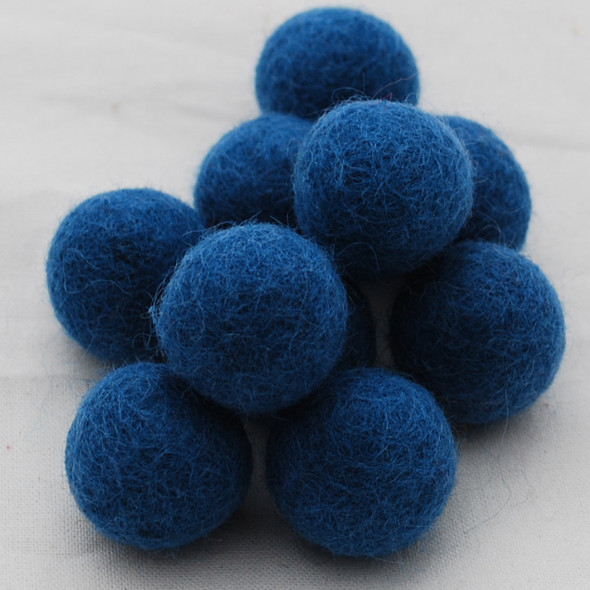 100% Wool Felt Balls - 2.5cm - Cerulean Blue - 20 Count / 100 Count