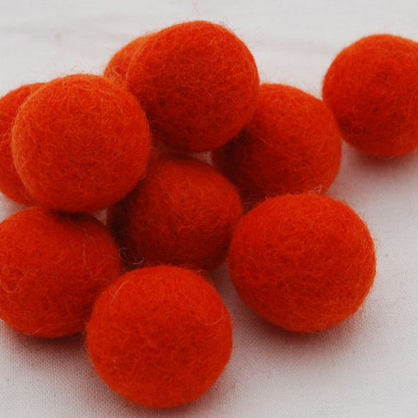 100% Wool Felt Balls - 2.5cm - Tangelo Orange - 20 Count / 100 Count