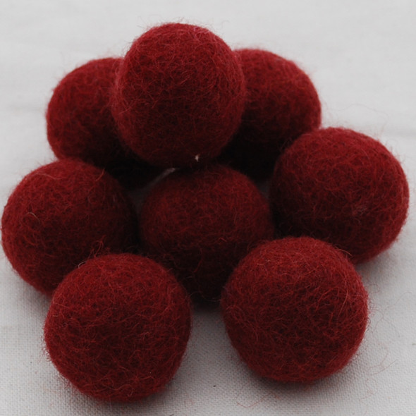 100% Wool Felt Balls - 2.5cm - Wine Red - 20 Count / 100 Count