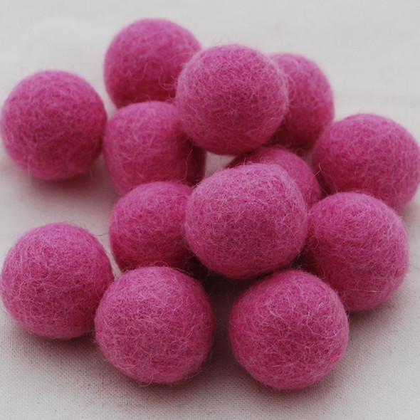 100% Wool Felt Balls - 2.5cm - Tulip Pink - 20 Count / 100 Count