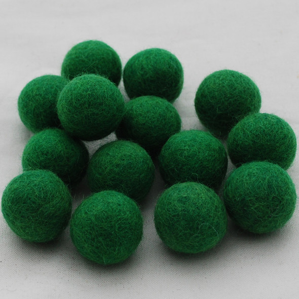 100% Wool Felt Balls - 2.5cm - Forest Green - 20 Count / 100 Count