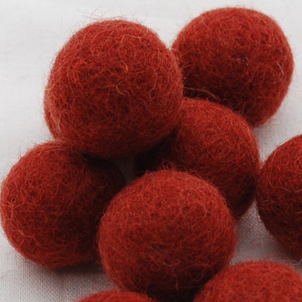 100% Wool Felt Balls - 10 Count - 3cm - Dark Chestnut Red