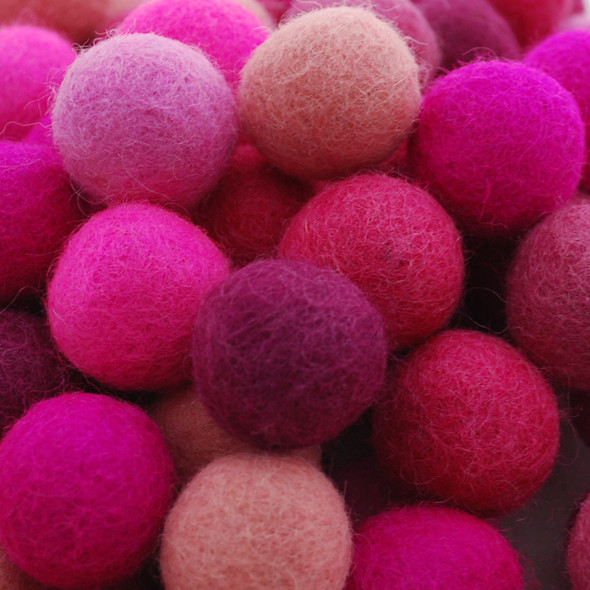 100% Wool Felt Balls - 100 Count - 2.5cm - Pink Colours