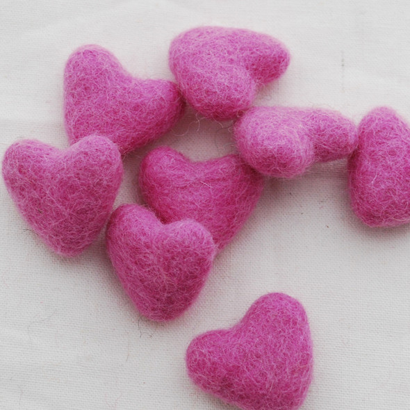 100% Wool Felt Hearts - 10 Count - approx 3cm - Tulip Pink