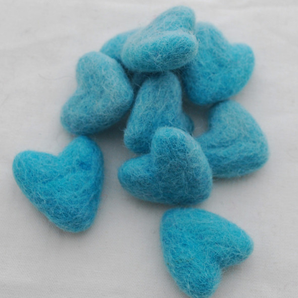 100% Wool Felt Hearts - 10 Count - approx 3cm - Turquoise