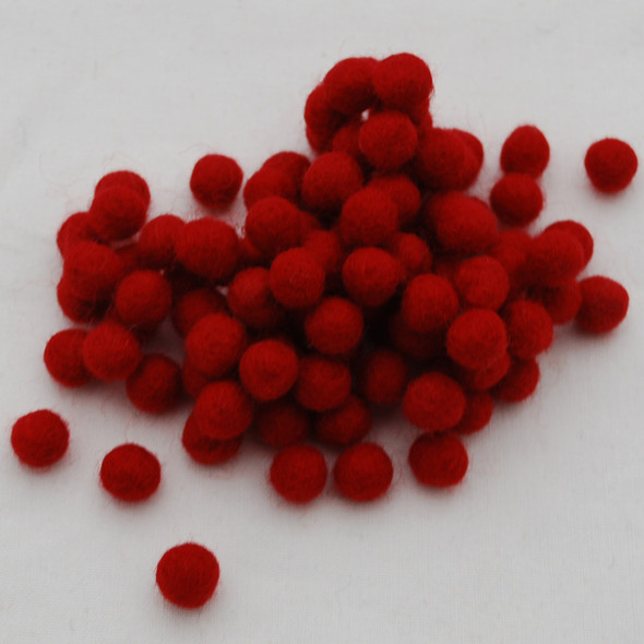 100% Wool Felt Balls - 1cm - Red - 50 Count / 100 Count