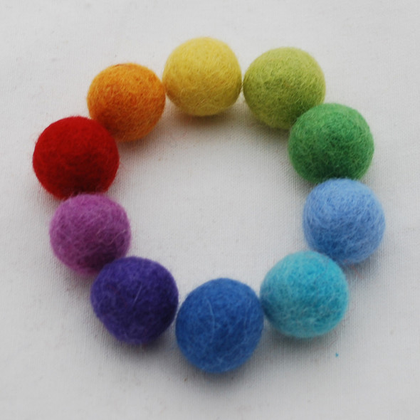 100% Wool Felt Balls - 30 Count - 2cm - Rainbow