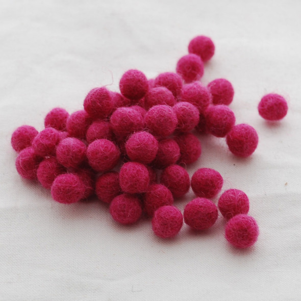 100% Wool Felt Balls - 1cm - Ruby Pink - 50 Count / 100 Count