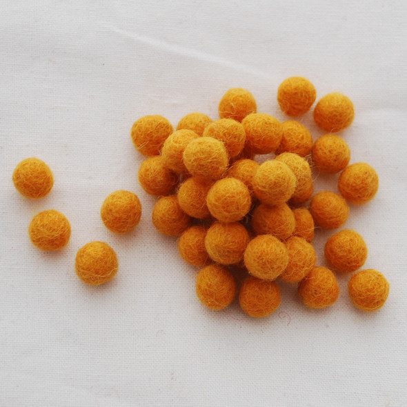 100% Wool Felt Balls - 1cm - Orange - 50 Count / 100 Count