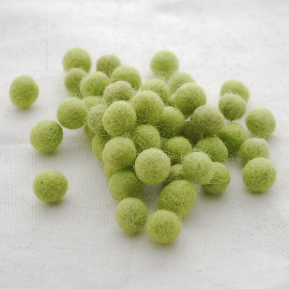 100% Wool Felt Balls - 1cm - Yellow Green - 50 Count / 100 Count