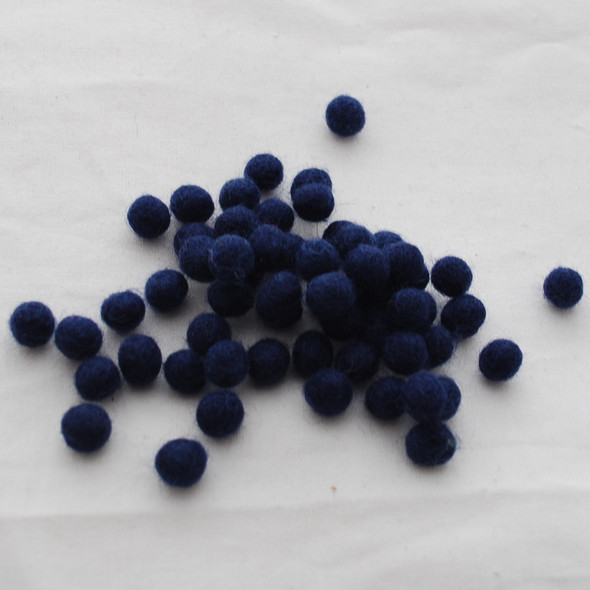 100% Wool Felt Balls - 1cm - Navy Blue - 50 Count / 100 Count