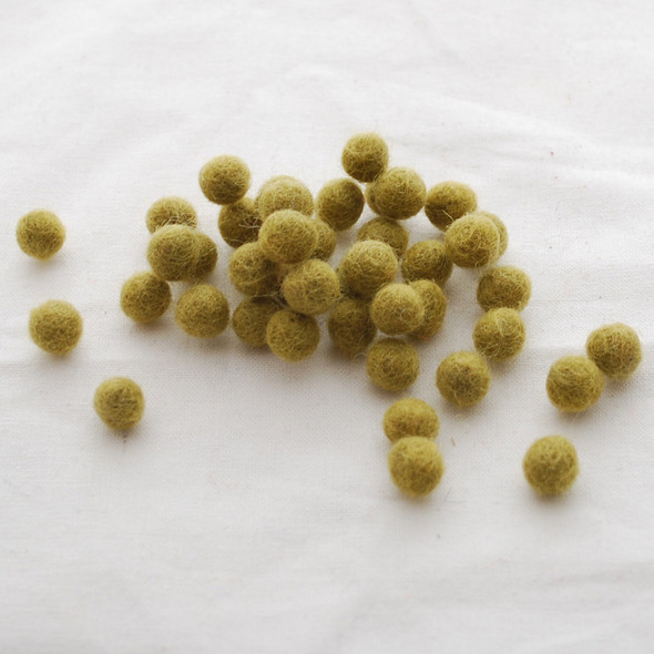 100% Wool Felt Balls - 1cm - Light Olive Green - 50 Count / 100 Count