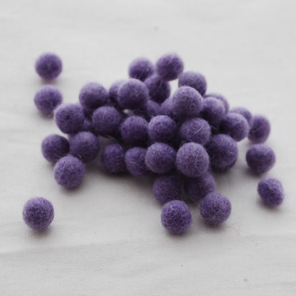 100% Wool Felt Balls - 1cm - Lavender Purple - 50 Count / 100 Count