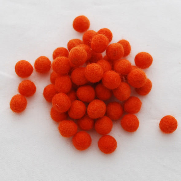 100% Wool Felt Balls - 1cm - International Orange - 50 Count / 100 Count