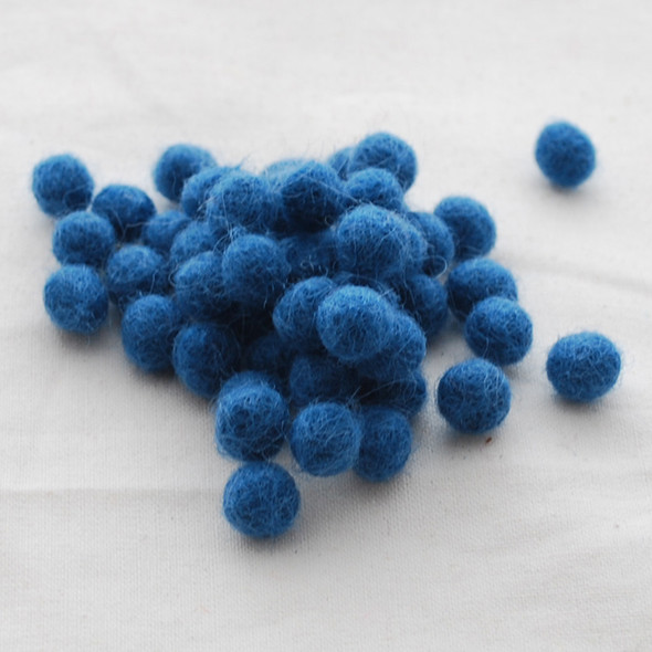 100% Wool Felt Balls - 1cm - Cerulean Blue - 50 Count / 100 Count