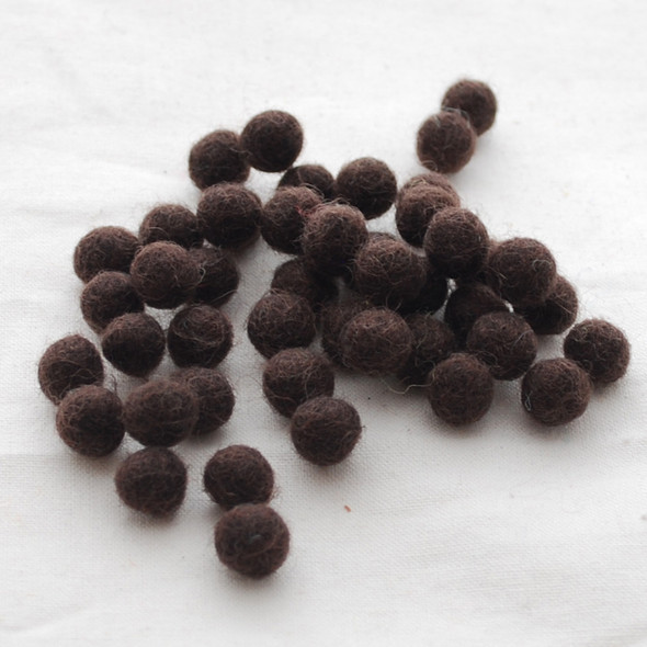 100% Wool Felt Balls - 1cm - Dark Brown - 50 Count / 100 Count