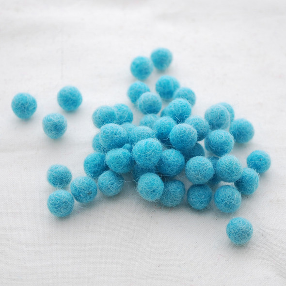 100% Wool Felt Balls - 1cm - Turquoise Blue - 50 Count / 100 Count