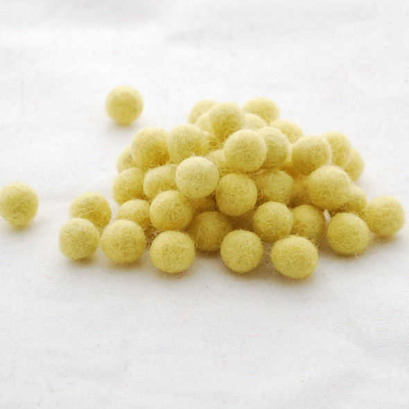 100% Wool Felt Balls - 1cm - Yellow - 50 Count / 100 Count