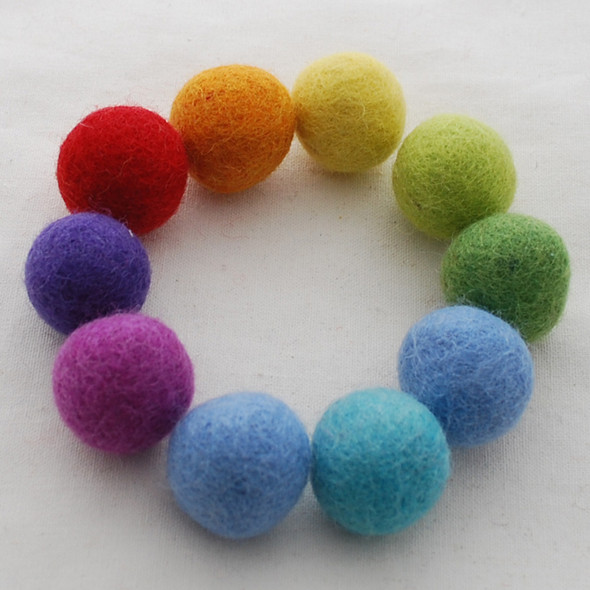 100% Wool Felt Balls - 30 Count - 2.5cm - Rainbow Colours