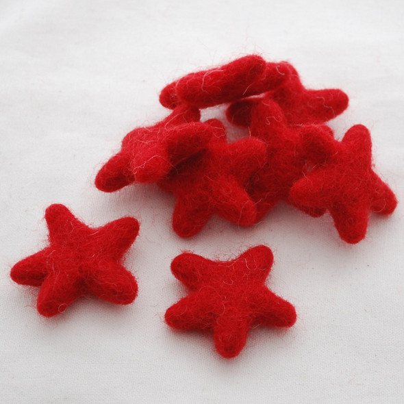 100% Wool Felt Stars - 10 Count - approx 3.5cm - Red