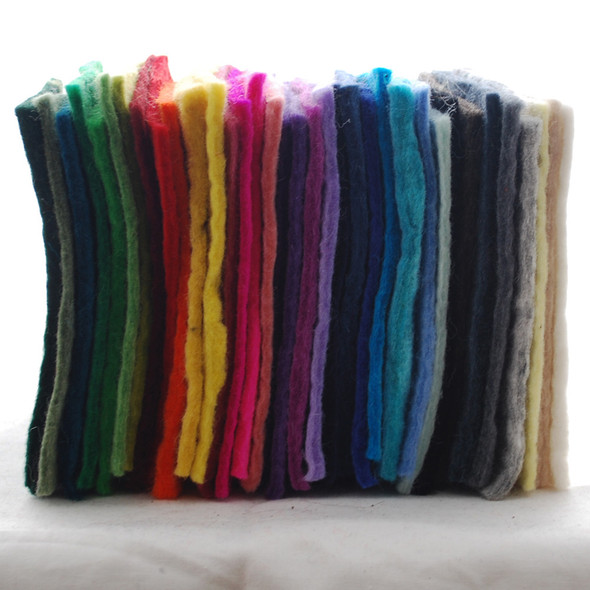 Handmade 100% Wool Felt Sheets - Approx 5mm Thick - 6" Square - 35 Colours Bundle