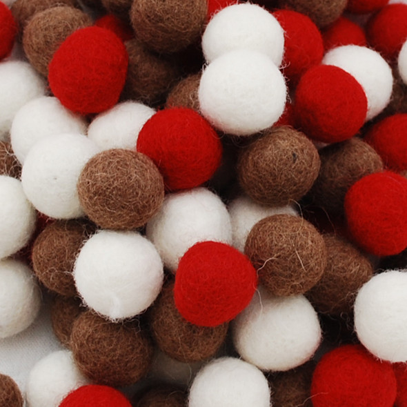 100% Wool Felt Balls - 100 Count - 1.5cm - Christmas Colours - 02