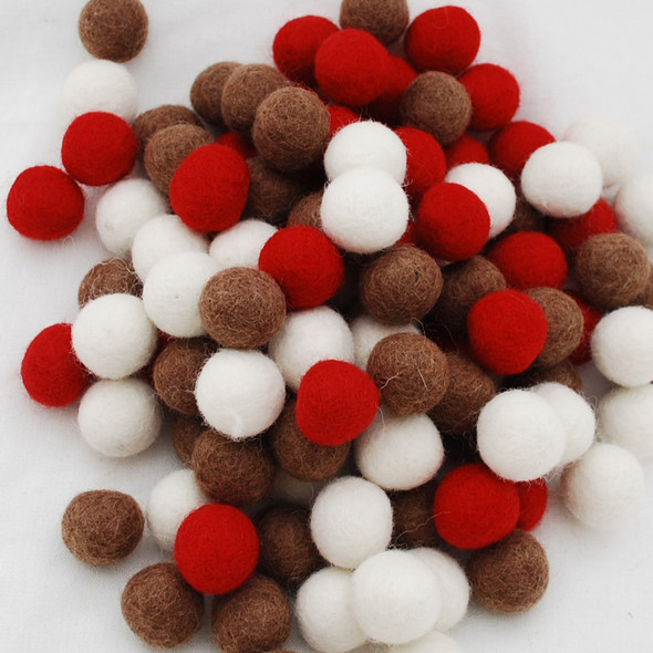 100% Wool Felt Balls - 100 Count - 2cm - Christmas Colours - 02