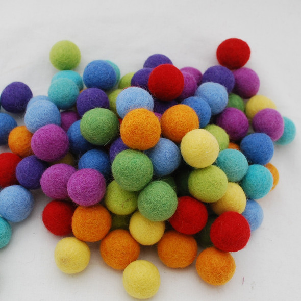 100% Wool Felt Balls - 100 Count - 3cm - Rainbow Colours