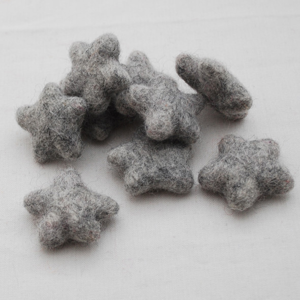 100% Wool Felt Stars - 10 Count - approx 3.5cm - Natural Light Grey