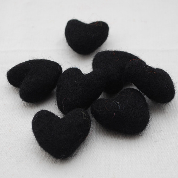 100% Wool Felt Hearts - 10 Count - approx 3cm - Black
