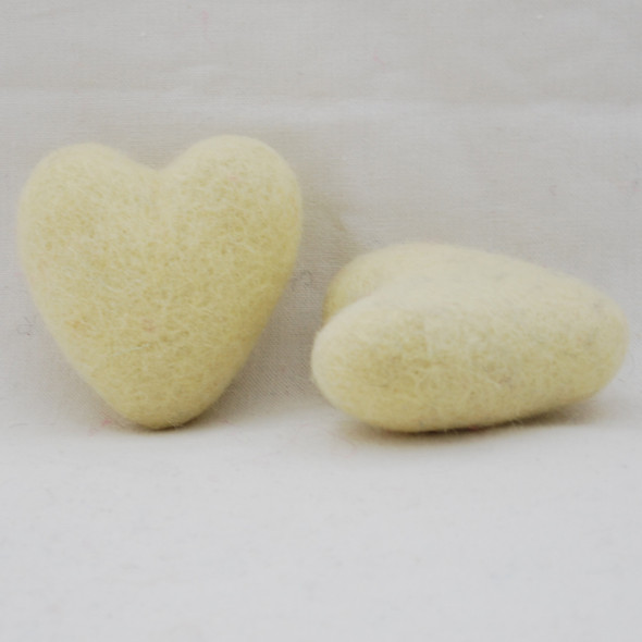 100% Wool Felt Heart - 6cm - 2 Count - Cream