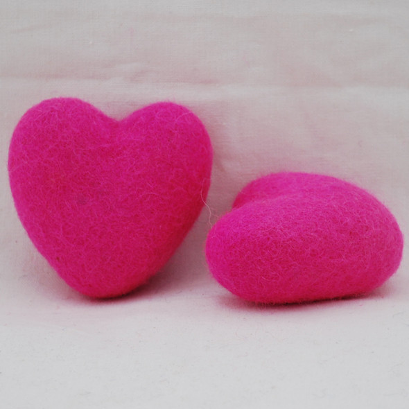 100% Wool Felt Heart - 6cm - 2 Count - Hot Pink