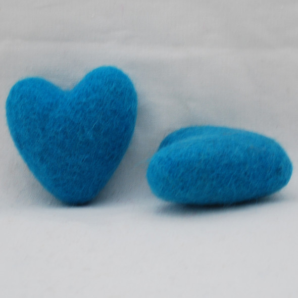 100% Wool Felt Heart - 6cm - 2 Count - Teal Blue