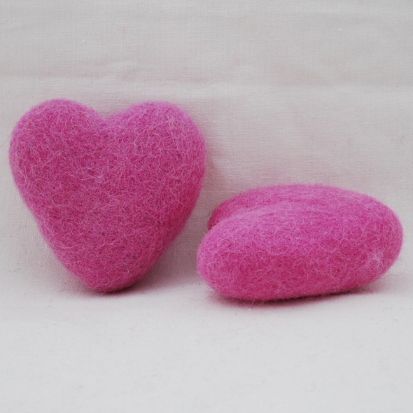100% Wool Felt Heart - 6cm - 2 Count - Tulip Pink