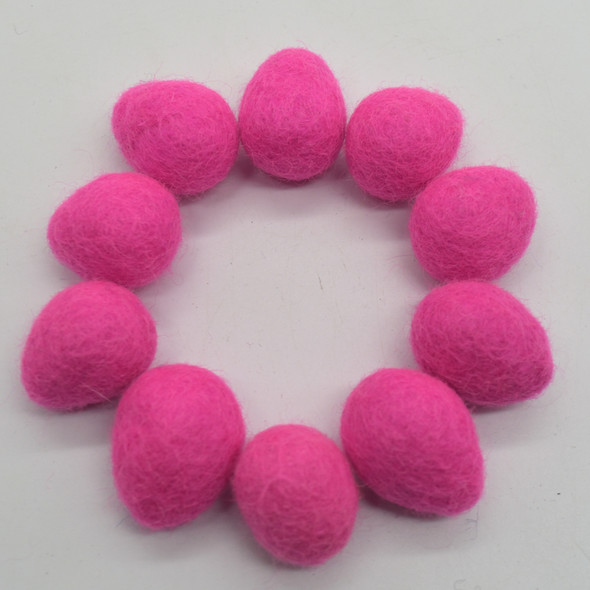 100% Wool Felt Eggs / Raindrops - 10 Count - Hot Pink