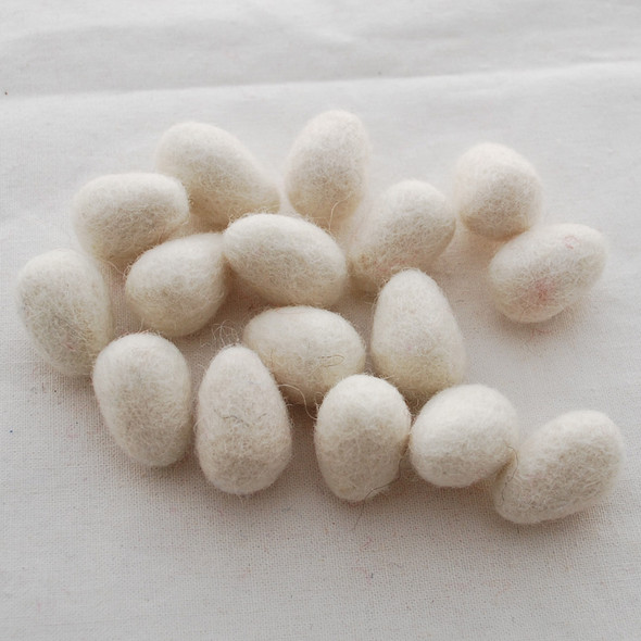 100% Wool Felt Eggs / Raindrops - 10 Count - Ivory White