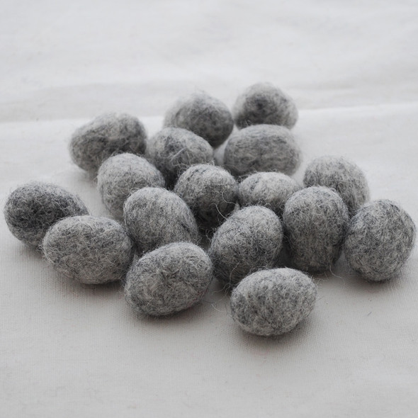 100% Wool Felt Eggs / Raindrops - 10 Count - Natural Light Grey