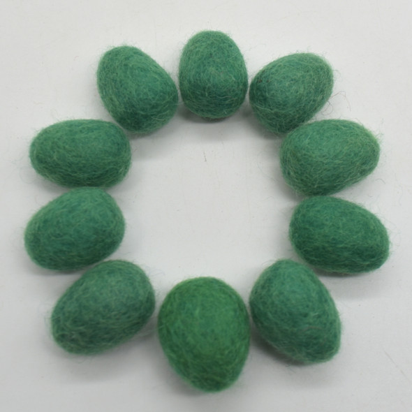 100% Wool Felt Eggs / Raindrops - 10 Count - Forest Green