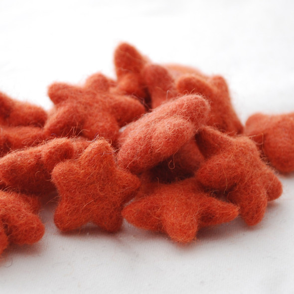 100% Wool Felt Stars - 10 Count - approx 3.5cm - Deep Carrot Orange