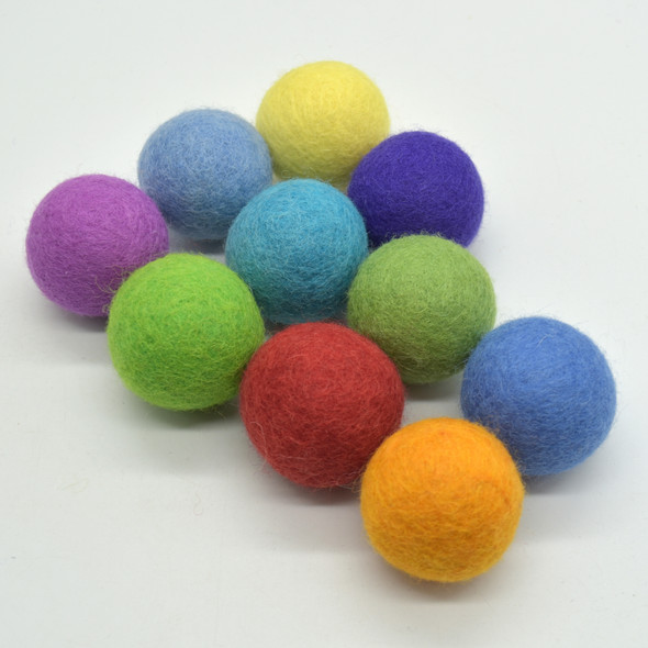 100% Wool Felt Balls - 10 Count - 4cm - Rainbow Colours