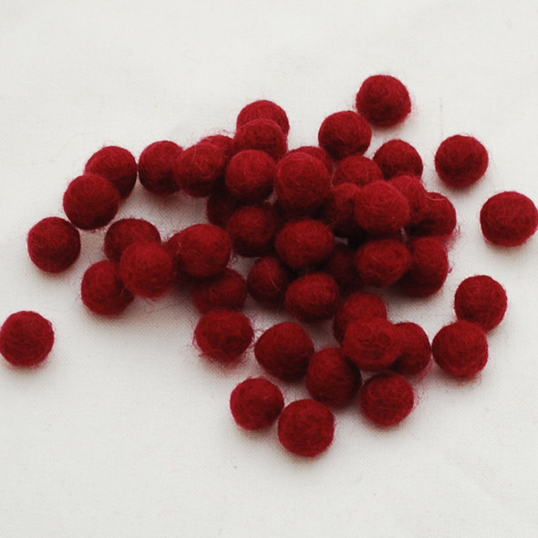 100% Wool Felt Balls - 1cm - Rosewood Red - 50 Count / 100 Count
