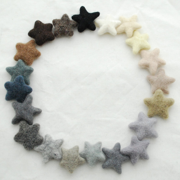 100% Wool Felt Stars - 20 Felt Stars - approx 3cm - Assorted Neutral Colours