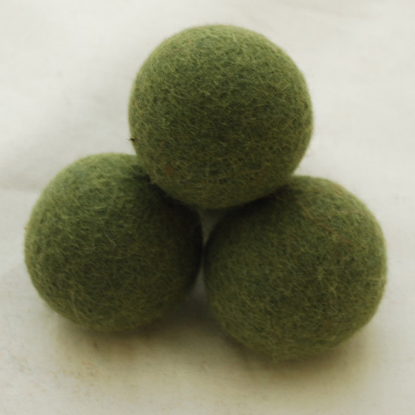 100% Wool Felt Balls - 5 Count - 4cm - Dark Olive Green