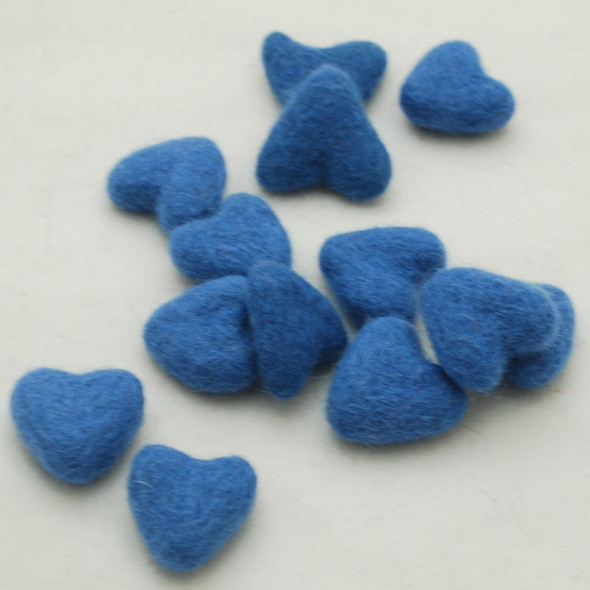 100% Wool Felt Hearts - 10 Count - approx 3cm - Porcelain Blue