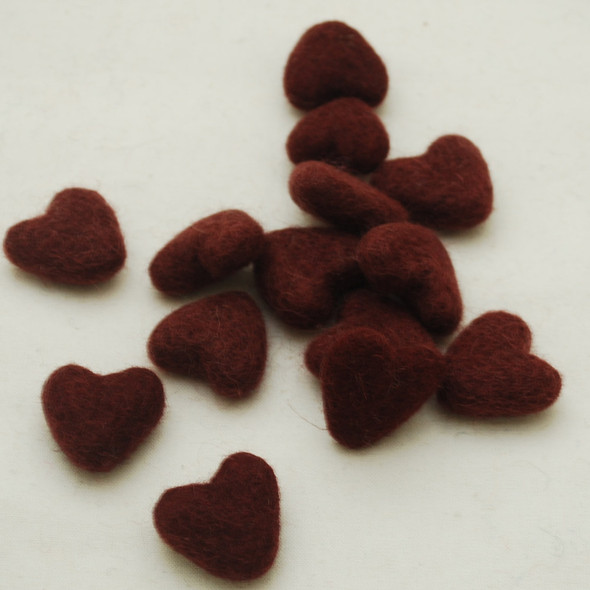 100% Wool Felt Hearts - 10 Count - approx 3cm - Dark Wine Red