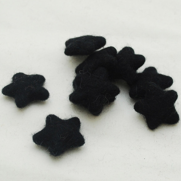 100% Wool Felt Stars - 10 Count - approx 3.5cm - Black