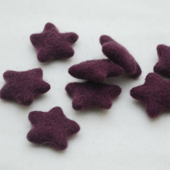 100% Wool Felt Stars - 10 Count - approx 3.5cm - Aubergine Purple