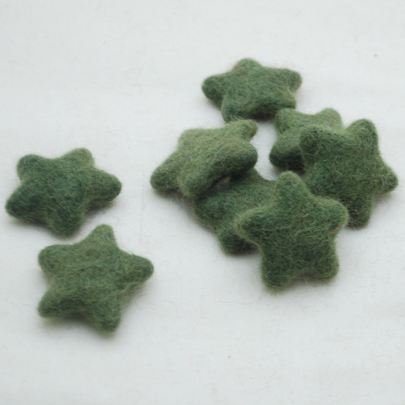 100% Wool Felt Stars - 10 Count - approx 3.5cm - Dark Olive Green