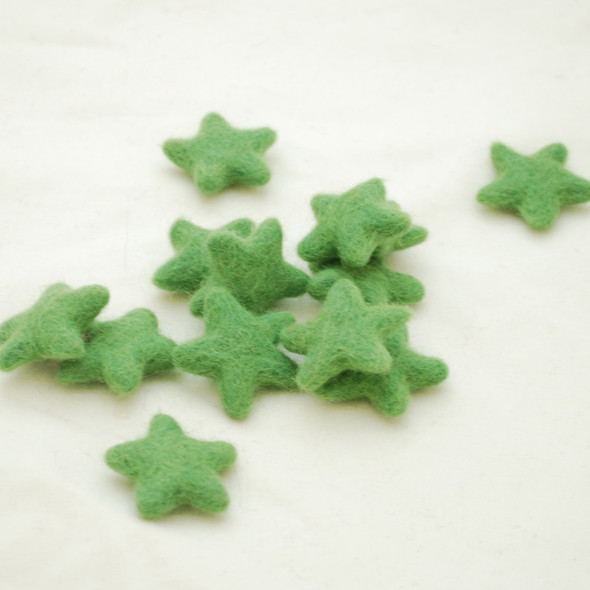 100% Wool Felt Stars - 10 Count - approx 3.5cm - Light Asparagus Green