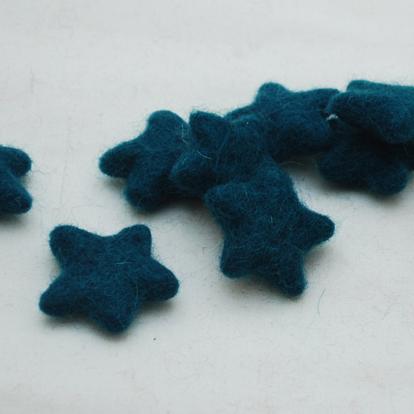 100% Wool Felt Stars - 10 Count - approx 3.5cm - Teal Green